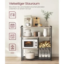 Rootz Køkkenhylde - Organizerstativ - Opbevaringsenhed - Spånpladestål - Greige Sort - 35cm x 80cm x 95cm - 20kg Kapacitet