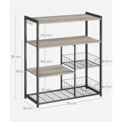 Rootz Køkkenhylde - Organizerstativ - Opbevaringsenhed - Spånpladestål - Greige Sort - 35cm x 80cm x 95cm - 20kg Kapacitet