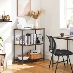 Rootz køkkenhylde i industriel stil med kroge - Vintage brun-sort - spånplader og stål - 80 cm x 40 cm x 90 cm - kraftigt design
