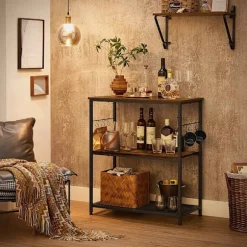 Rootz køkkenhylde i industriel stil med kroge - Vintage brun-sort - spånplader og stål - 80 cm x 40 cm x 90 cm - kraftigt design