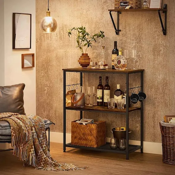 Rootz køkkenhylde i industriel stil med kroge - Vintage brun-sort - spånplader og stål - 80 cm x 40 cm x 90 cm - kraftigt design