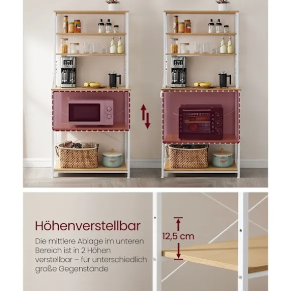 Rootz køkkenhylde med 6 hylder og 6 kroge - Pantry-stativ - Opbevaringsorganisator - Spånplader og stål - 40 cm x 80 cm x 167 cm