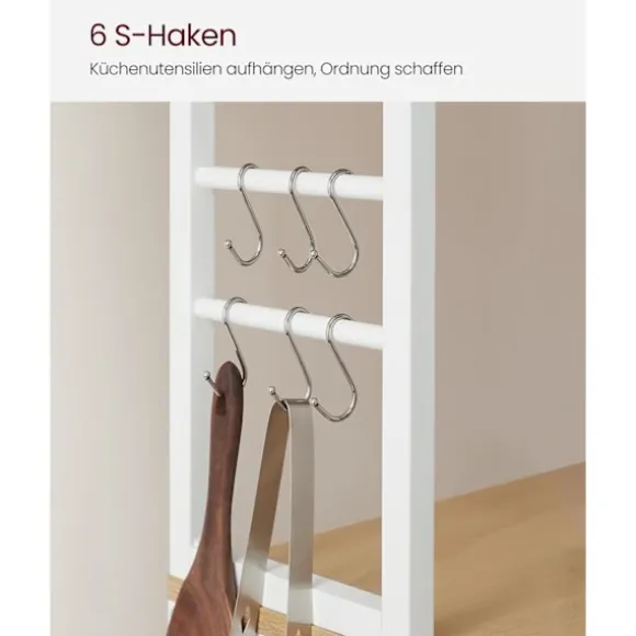 Rootz køkkenhylde med 6 hylder og 6 kroge - Pantry-stativ - Opbevaringsorganisator - Spånplader og stål - 40 cm x 80 cm x 167 cm