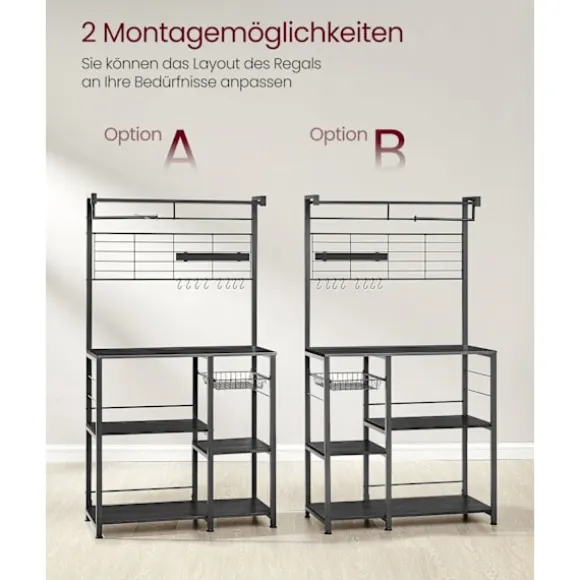 Rootz køkkenhylde med magnetstribe 12 kroge Ibenholt-sort - Spånpladestål Holdbar opbevaring - 42 cm x 90 cm x 167,3 cm
