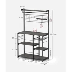 Rootz køkkenhylde med magnetstribe 12 kroge Ibenholt-sort - Spånpladestål Holdbar opbevaring - 42 cm x 90 cm x 167,3 cm