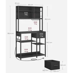 Rootz køkkenhylde med stikkontakter - opbevaringsenhed - multifunktionelt rack - høj kapacitet - 40 cm x 100 cm x 180,4 cm