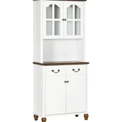 Rootz Køkkenskab - Buffet - 2 skuffer - 2 skabsrum - Klassisk design - Hvid + Mørkebrun - 76 x 38 x 182 cm