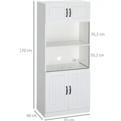 Rootz Køkkenskab - Køkkenbuffetskab - Country House Style - 2 skabe - 2 hylder - Spånplade - Hvid - 70 Cm X 40 Cm X 170 Cm