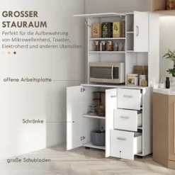 Rootz Køkkenskab - Pantry Skab - Opbevaring Organizer - MDF Konstruktion - Hvid - 89cm x 39,5cm x 168cm