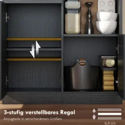 Rootz Køkkenskabsbuffet - Skænk - Opbevaringsskab - Soft-Close døre, organiserer rod, 80 x 35 x 180 cm, Sort
