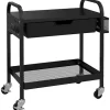 Rootz Køkkenvogn - 1 Skuffe - Sidekroge - 1 Hylde - 4 Hjul - Lille kurv - Multifunktionsvogn - Plast+stål - Sort - 61L x 32,6W x 58,5Hcm
