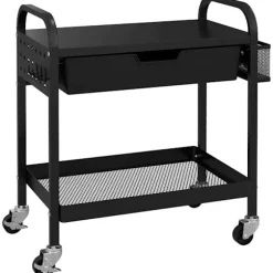 Rootz Køkkenvogn - 1 Skuffe - Sidekroge - 1 Hylde - 4 Hjul - Lille kurv - Multifunktionsvogn - Plast+stål - Sort - 61L x 32,6W x 58,5Hcm