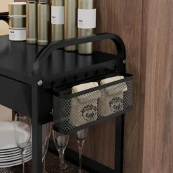 Rootz Køkkenvogn - 1 Skuffe - Sidekroge - 1 Hylde - 4 Hjul - Lille kurv - Multifunktionsvogn - Plast+stål - Sort - 61L x 32,6W x 58,5Hcm