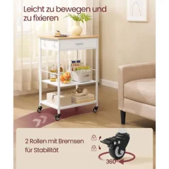 Rootz Køkkenvogn - Hjælpevogn - Opbevaringsorganer - Rigelig opbevaringsplads - 47 cm x 60 cm x 90 cm - Brun_Hvid