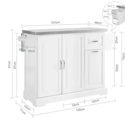 Rootz køkkenvogn - Mobil køkkenø - Rullende opbevaringsenhed - Holdbar og kan udvides - 130 cm x 91 cm x 46-71 cm