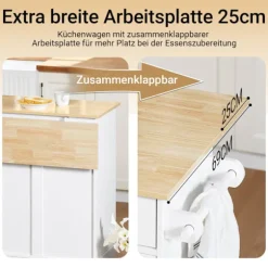 Rootz Køkkenvogn - Opbevaringsvogn - Rolling Island - Rummelig opbevaring og udtrækkelig bordplade - 113x91x(44-69)cm