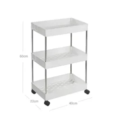 Rootz Køkkenvogn - Rullereol - Serveringsvogn - 3 Etagers køkkenvogn - Vognstativ - Opbevaringsvognsstativ - Mobilt Trolleystativ - Hvid - 40 x 22 x 6 | Fyndiq