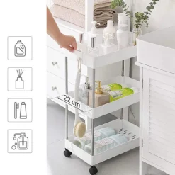 Rootz Køkkenvogn - Rullereol - Serveringsvogn - 3 Etagers køkkenvogn - Vognstativ - Opbevaringsvognsstativ - Mobilt Trolleystativ - Hvid - 40 x 22 x 6 | Fyndiq