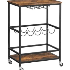 Rootz Køkkenvogn - Serveringsvogn - Barvogn - På hjul - Flaskestativ - Glasholdere - Brun - Sort - Forarbejdet træ - Metal - 60 x 40 x 75 cm