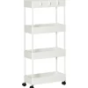 Rootz Køkkenvogn - Serveringsvogn - Køkkenvogn - Med 4 hylder - 3 fleksible kroge - 4 hjul - Hvid - 40cm x 19cm x 90cm
