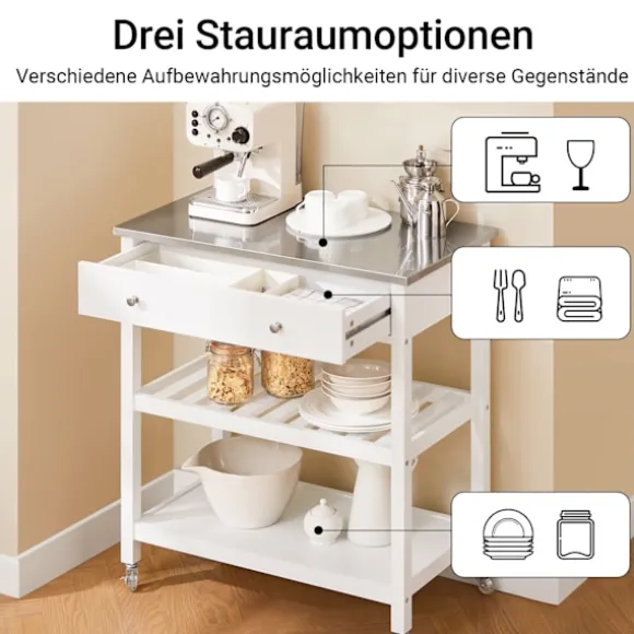 Rootz Køkkenvogn - Serveringsvogn - Køkkenø - Top i rustfrit stål - Kompakt design - 81x90x45cm
