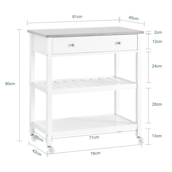 Rootz Køkkenvogn - Serveringsvogn - Køkkenø - Top i rustfrit stål - Kompakt design - 81x90x45cm