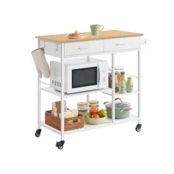 Rootz Køkkenvogn med hjul - Mobil vogn - Opbevaringsenhed - Rigelig opbevaringsplads - 45 cm x 98,7 cm x 90 cm - Brun-Hvid