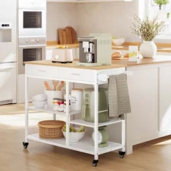 Rootz Køkkenvogn med hjul - Mobil vogn - Opbevaringsenhed - Rigelig opbevaringsplads - 45 cm x 98,7 cm x 90 cm - Brun-Hvid