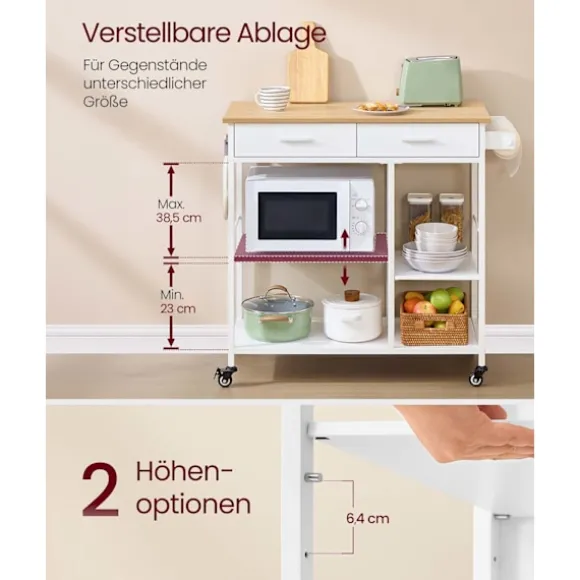 Rootz Køkkenvogn med hjul - Mobil vogn - Opbevaringsenhed - Rigelig opbevaringsplads - 45 cm x 98,7 cm x 90 cm - Brun-Hvid
