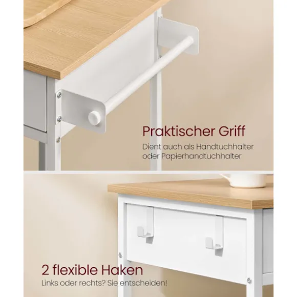 Rootz Køkkenvogn med hjul - Mobil vogn - Opbevaringsenhed - Rigelig opbevaringsplads - 45 cm x 98,7 cm x 90 cm - Brun-Hvid