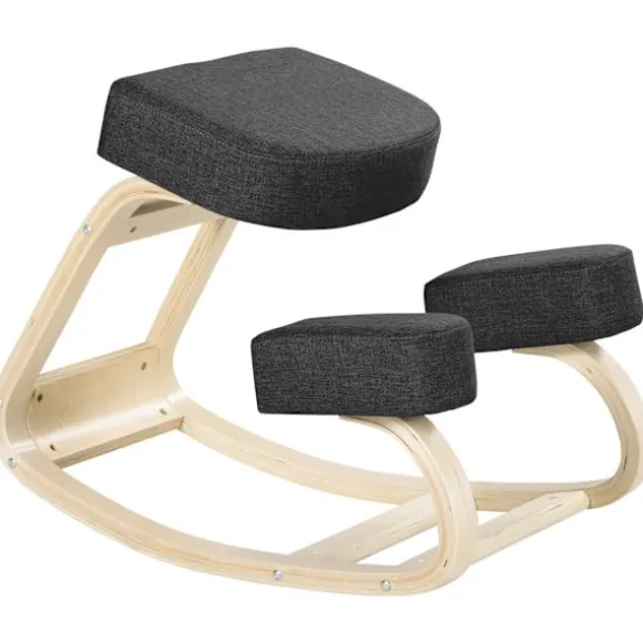 Rootz Knæstol - Ergonomiske sædeskamler - Polstrede skamler - Sunde siddepladser - Birketræ - 120 kg Kapacitet - Sort - 51 cm x 69 cm x 58 cm