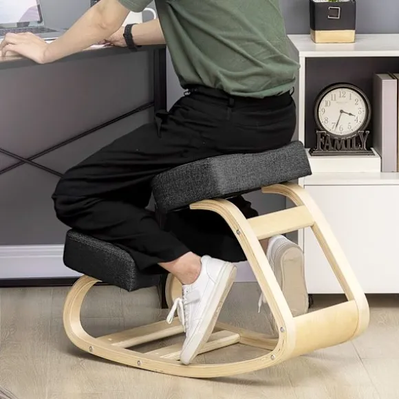 Rootz Knæstol - Ergonomiske sædeskamler - Polstrede skamler - Sunde siddepladser - Birketræ - 120 kg Kapacitet - Sort - 51 cm x 69 cm x 58 cm