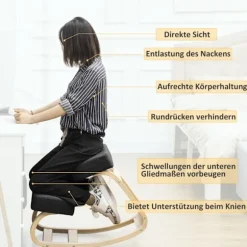 Rootz Knæstol - Ergonomiske sædeskamler - Polstrede skamler - Sunde siddepladser - Birketræ - 120 kg Kapacitet - Sort - 51 cm x 69 cm x 58 cm