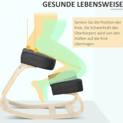 Rootz Knæstol - Ergonomiske sædeskamler - Polstrede skamler - Sunde siddepladser - Birketræ - 120 kg Kapacitet - Sort - 51 cm x 69 cm x 58 cm