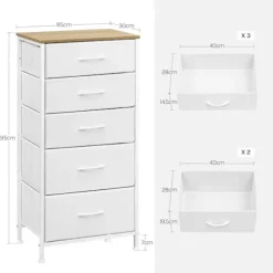 Rootz -kommode - Kommode - Opbevaringsskab - Rumbesparende - 45,5 x 95,5 x 30 cm - Hvid & brun metalramme - 5 stofskuffer