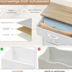 Rootz -kommode - Kommode - Opbevaringsskab - Rumbesparende - 45,5 x 95,5 x 30 cm - Hvid & brun metalramme - 5 stofskuffer
