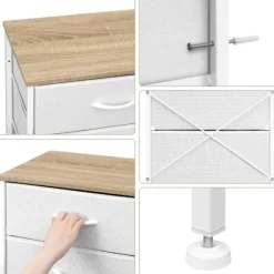 Rootz -kommode - Kommode - Opbevaringsskab - Rumbesparende - 45,5 x 95,5 x 30 cm - Hvid & brun metalramme - 5 stofskuffer