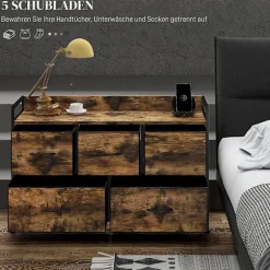 Rootz kommode - Opbevaringsskab - Industriel stil - Stålramme - 98 cm x 29 cm x 63 cm - Melamintræ - Rustikalbraun