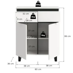 Rootz -kommode - Opbevaringsskab - Arrangør - rigelig opbevaring - 80x99x36 cm - Hvid og sort