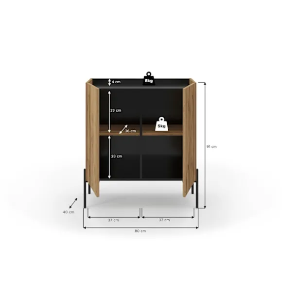 Rootz -kommode - Opbevaringsskab - kommode - overflader med nempleje - 80x91x40 cm - Brun og sort