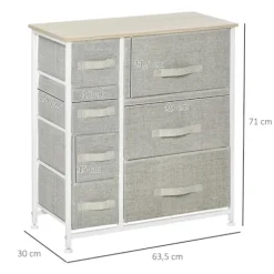 Rootz kommode - Skænk - 7 skuffer - Moderne design - Spånplade - Ikke-vævet stof - Lysegrå - 63,5 cm x 30 cm x 71 cm