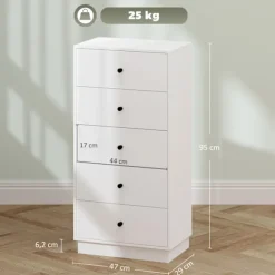 Rootz kommode - Skænk - Opbevaringsskab - Modern Elegance i hvid - Træmateriale - 5 skuffer - 47 x 29 x 95 cm