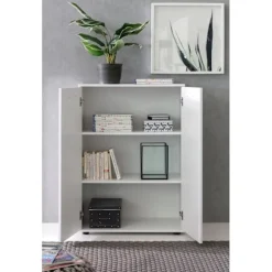 Rootz kommode med 2 låger 71x104x35cm multifunktionsskab træ hvid - Entreskab lyst moderne - Skab lille - Skænk mat skænk - Kommode hallmøbler