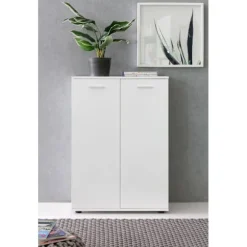 Rootz kommode med 2 låger 71x104x35cm multifunktionsskab træ hvid - Entreskab lyst moderne - Skab lille - Skænk mat skænk - Kommode hallmøbler
