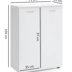 Rootz kommode med 2 låger 71x104x35cm multifunktionsskab træ hvid - Entreskab lyst moderne - Skab lille - Skænk mat skænk - Kommode hallmøbler