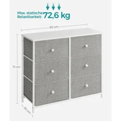 Rootz kommode med 3 skuffer - Opbevaringsskab - Kommode - Lysegrå hvid - Spånplade stål ikke-vævet stof - 30 cm x 80 cm x 71 cm - 10,2 kg Maks. vægt - | Fyndiq