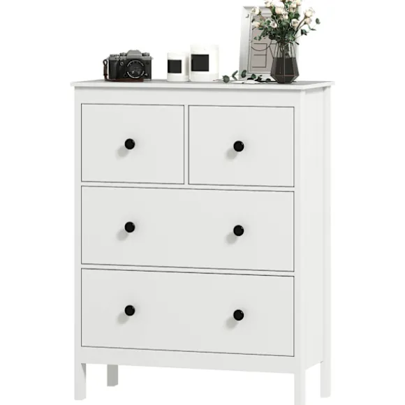 Rootz kommode med 4 skuffer - Kommode - Opbevaringsskab - Moderne og ridsefast - 35t x 97h cm - Hvid spånplade