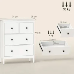 Rootz kommode med 4 skuffer - Kommode - Opbevaringsskab - Moderne og ridsefast - 35t x 97h cm - Hvid spånplade