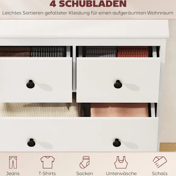Rootz kommode med 4 skuffer - Kommode - Opbevaringsskab - Moderne og ridsefast - 35t x 97h cm - Hvid spånplade