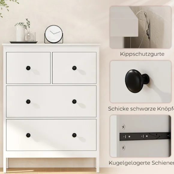 Rootz kommode med 4 skuffer - Kommode - Opbevaringsskab - Moderne og ridsefast - 35t x 97h cm - Hvid spånplade
